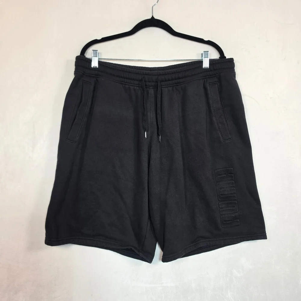 Puma Shorts Men's XL Black Fleece Sweat Athletic Lounge Embossed Logo